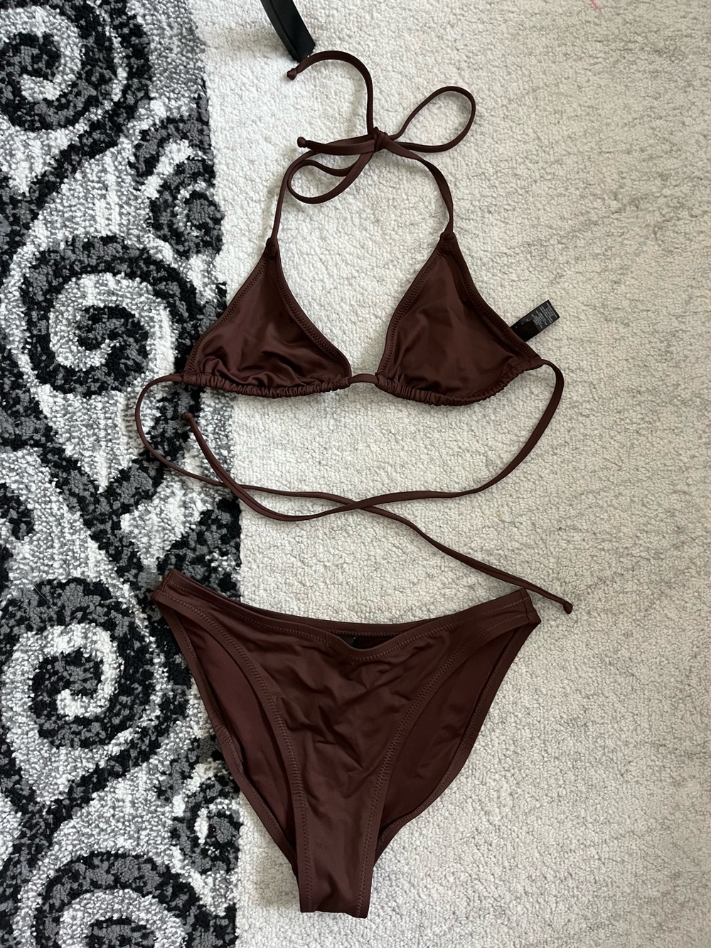 SKIMS Bikini Set Coco Brown Triangle Tie Top w/ Minimal Coverage Bottom Small